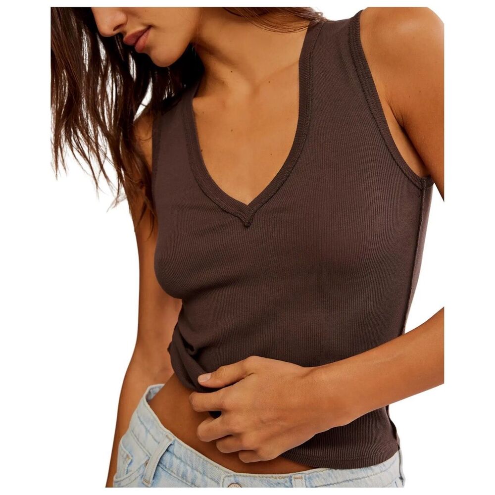 Free People X We The Free Neria V-Neck Tank Top brown Womens M NEW - Picture 3 of 9